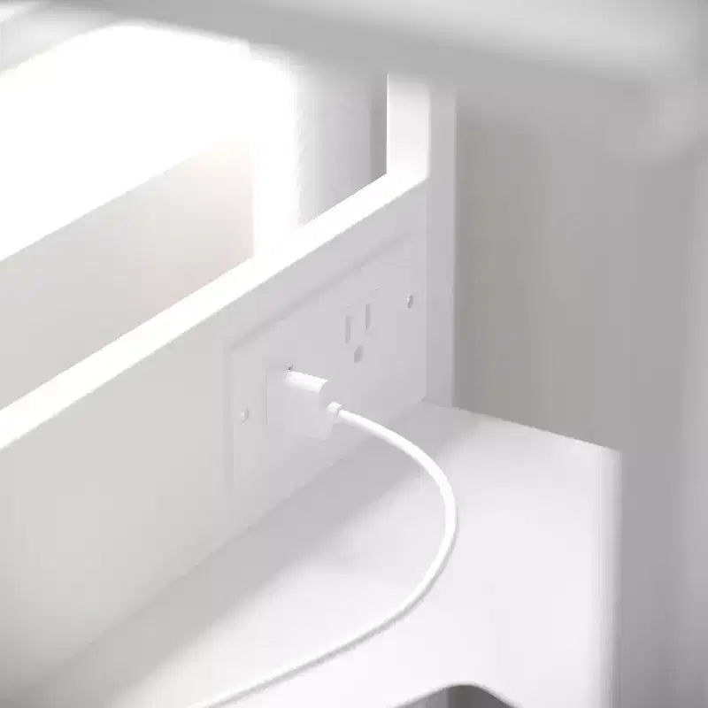 Table de chevet à 3 tiroirs avec station de charge, 2 ports USB et 1 prise, cadre en métal, plateau, tiroirs et poignées en bois d'ingénierie