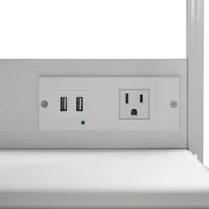 Table de chevet à 3 tiroirs avec station de charge, 2 ports USB et 1 prise, cadre en métal, plateau, tiroirs et poignées en bois d'ingénierie