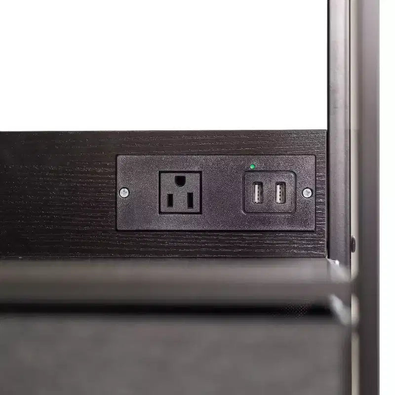 Table de chevet à 3 tiroirs avec station de charge, 2 ports USB et 1 prise, cadre en métal, plateau, tiroirs et poignées en bois d'ingénierie