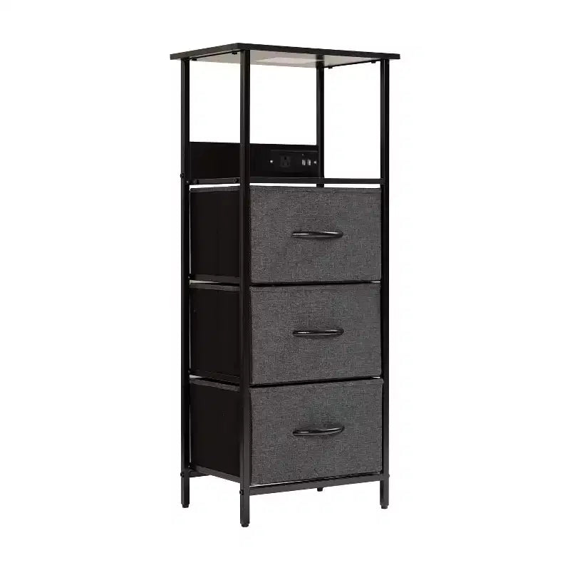 Flash Furniture Sodano 3 Drawer Nightstand with Charging Station, 2 USB Ports and 1 Outlet, Metal Frame, Engineered Wood Top, Drawers and Handles