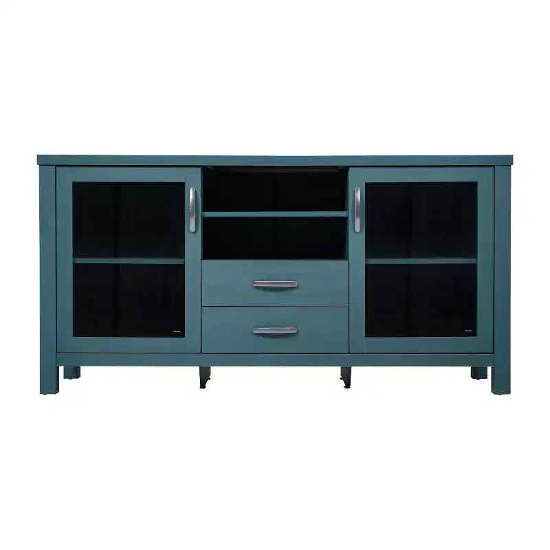 Buffet de cuisine et salle à manger moderne, meuble de rangement en bois composite avec 2 portes en verre trempé, 2 tiroirs, étagère ouverte