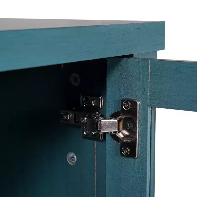 Buffet de cuisine et salle à manger moderne, meuble de rangement en bois composite avec 2 portes en verre trempé, 2 tiroirs, étagère ouverte