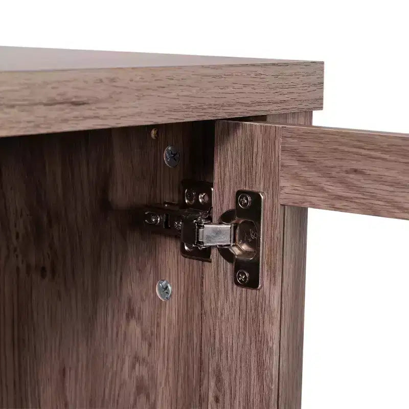 Buffet de cuisine et salle à manger moderne, meuble de rangement en bois composite avec 2 portes en verre trempé, 2 tiroirs, étagère ouverte