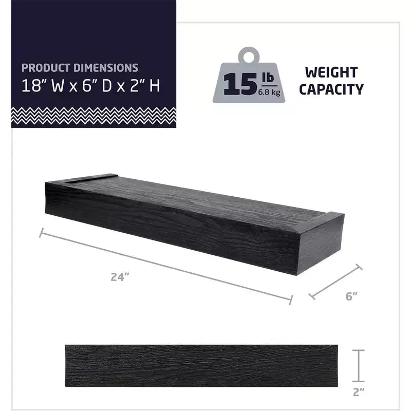 Étagère flottante moderne de 45,7 cm supportant 6,8 kg, lot de 2, noire