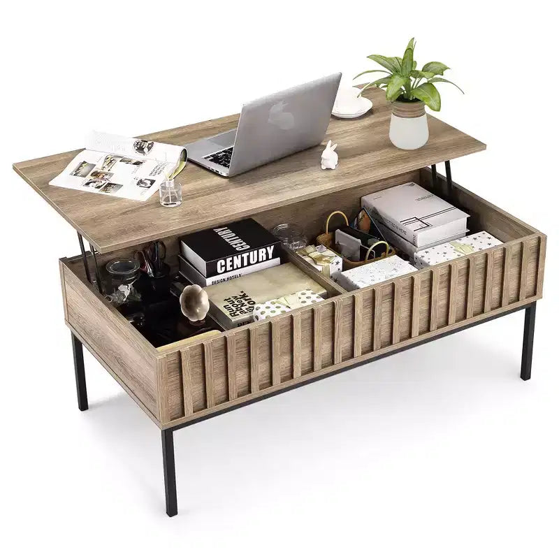 WhizMax Lift Top Coffee Table, Mid Century Modern Coffee Table, Farmhouse Wooden Coffee Table with Hidden Storage Compartment