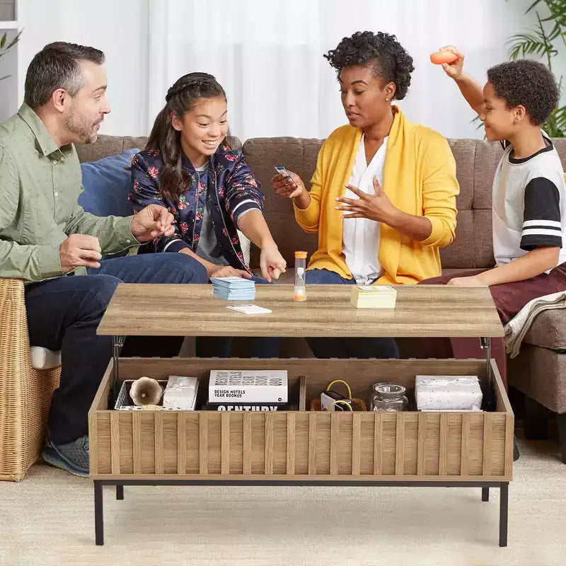 Table basse relevable, table basse moderne du milieu du siècle, table basse en bois de style ferme avec compartiment de rangement caché