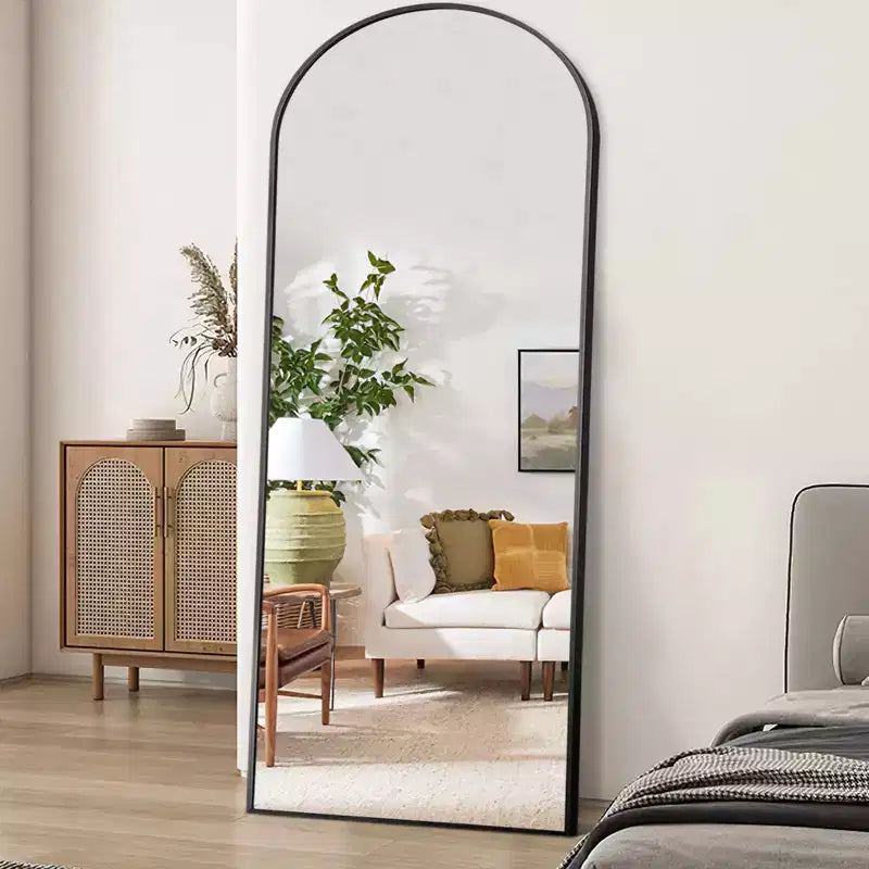 PexFix 64x21 Modern Full-Length Arched Metal Frame Black Mirror Black