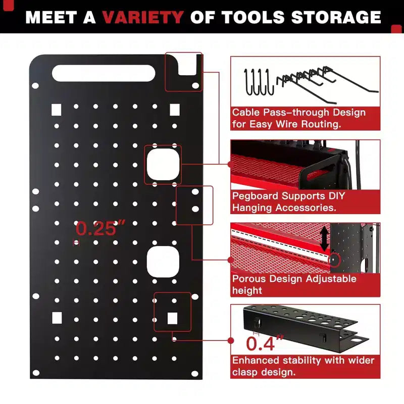Organisateur d'outils électriques mural 4 niveaux, étagères de rangement utilitaires, 8 supports de perceuse, rouge/noir/jaune