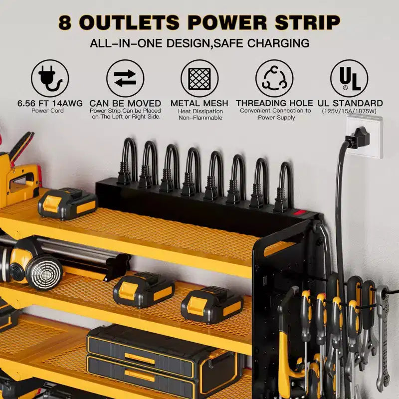 Organisateur d'outils électriques mural 4 niveaux, étagères de rangement utilitaires, 8 supports de perceuse, rouge/noir/jaune