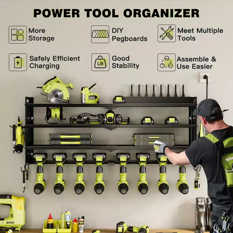 Organisateur d'outils électriques mural 4 niveaux, étagères de rangement utilitaires, 8 supports de perceuse, rouge/noir/jaune