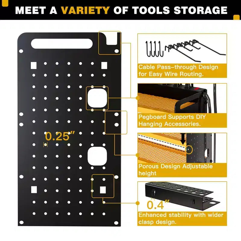 Organisateur d'outils électriques mural 4 niveaux, étagères de rangement utilitaires, 8 supports de perceuse, rouge/noir/jaune