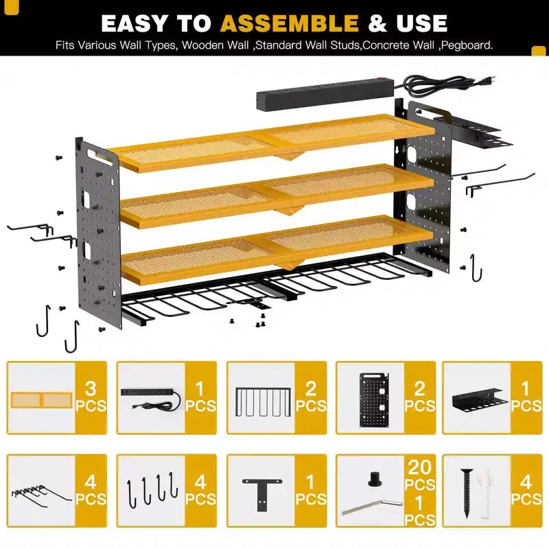 Organisateur d'outils électriques mural 4 niveaux, étagères de rangement utilitaires, 8 supports de perceuse, rouge/noir/jaune