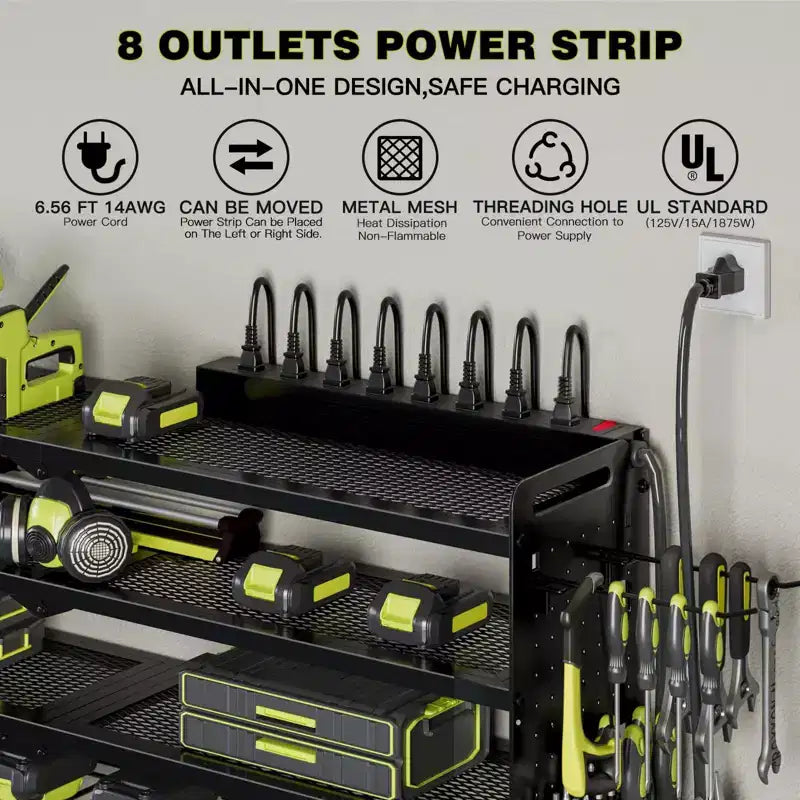 Organisateur d'outils électriques mural 4 niveaux, étagères de rangement utilitaires, 8 supports de perceuse, rouge/noir/jaune