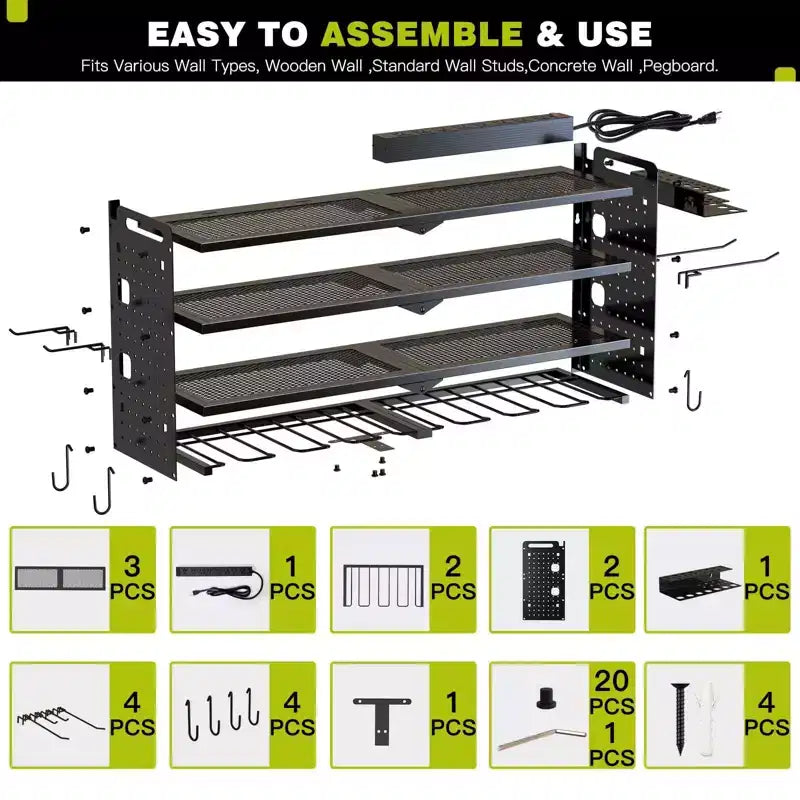 Organisateur d'outils électriques mural 4 niveaux, étagères de rangement utilitaires, 8 supports de perceuse, rouge/noir/jaune