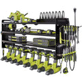 Hausource 4-Tier Power Tools Organizer Wall Mount Utility Storage Shelves, 8 Drill Holder, Red/Black/Yellow