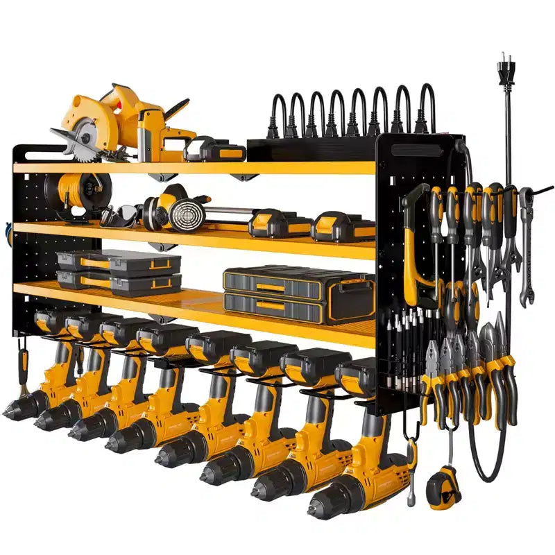 Organisateur d'outils électriques mural 4 niveaux, étagères de rangement utilitaires, 8 supports de perceuse, rouge/noir/jaune