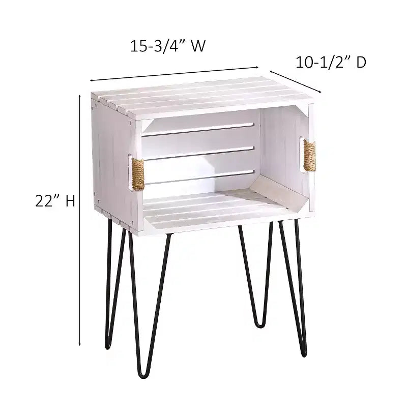 Table d'appoint rustique en caisse en bois avec poignées en jute