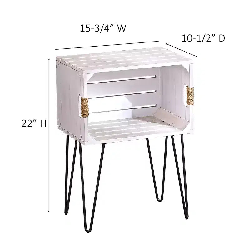 Table d'appoint rustique en caisse en bois avec poignées en jute